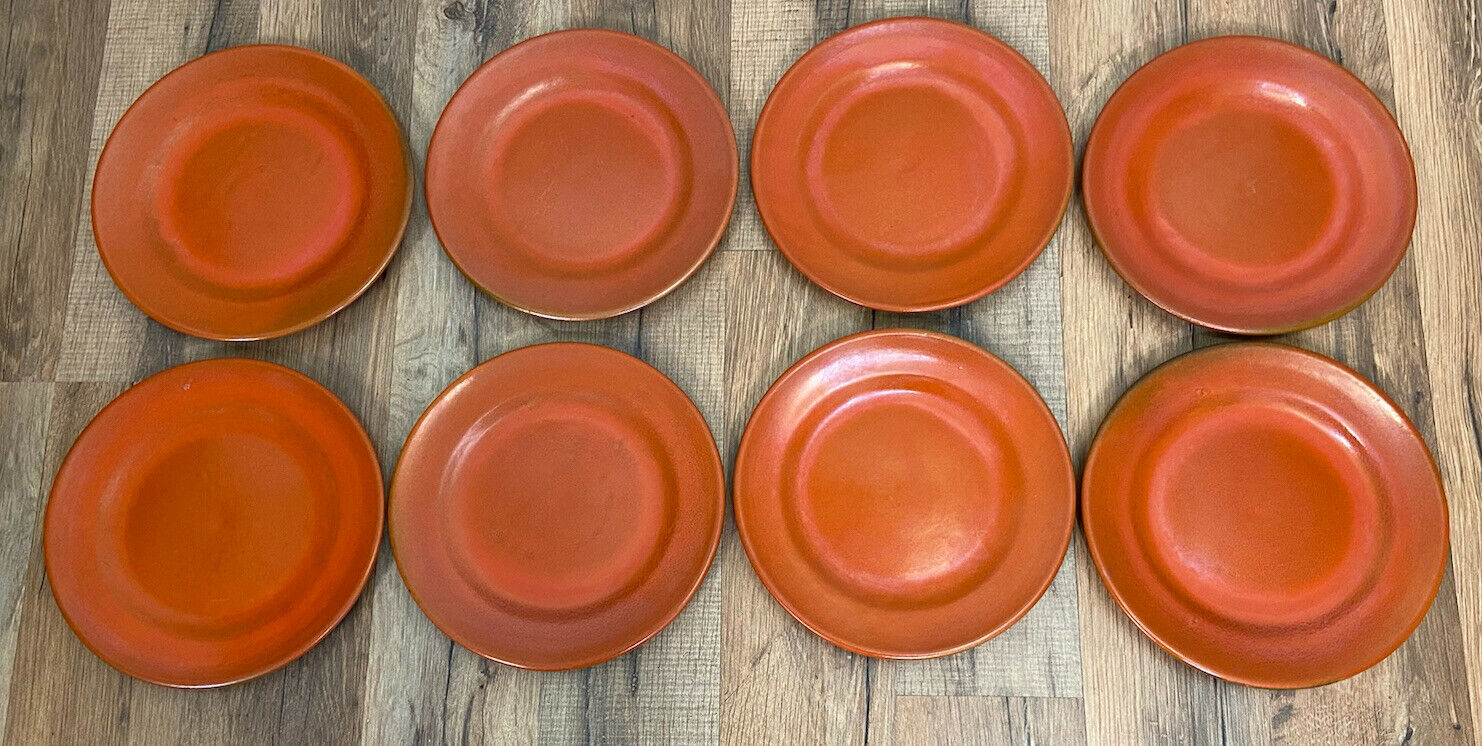 Catalina Island Pottery Set Of 8 Orange Plates 7” Clay Plate Lot Rare