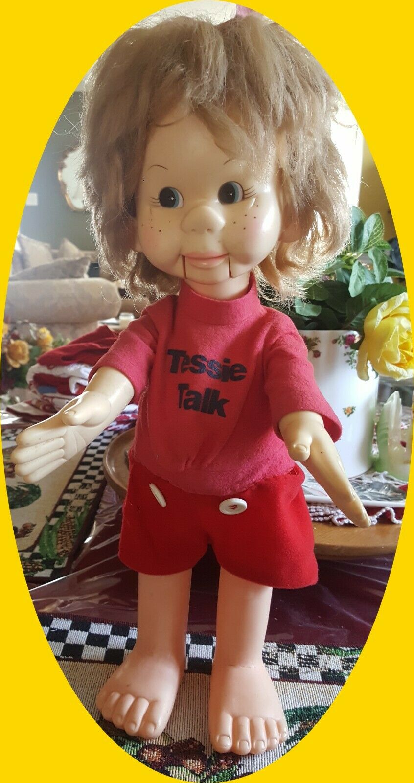 Doll Tessie Talk Ventriloquist 1974 17" Horsman Rare/unique Red Outfit Vintage
