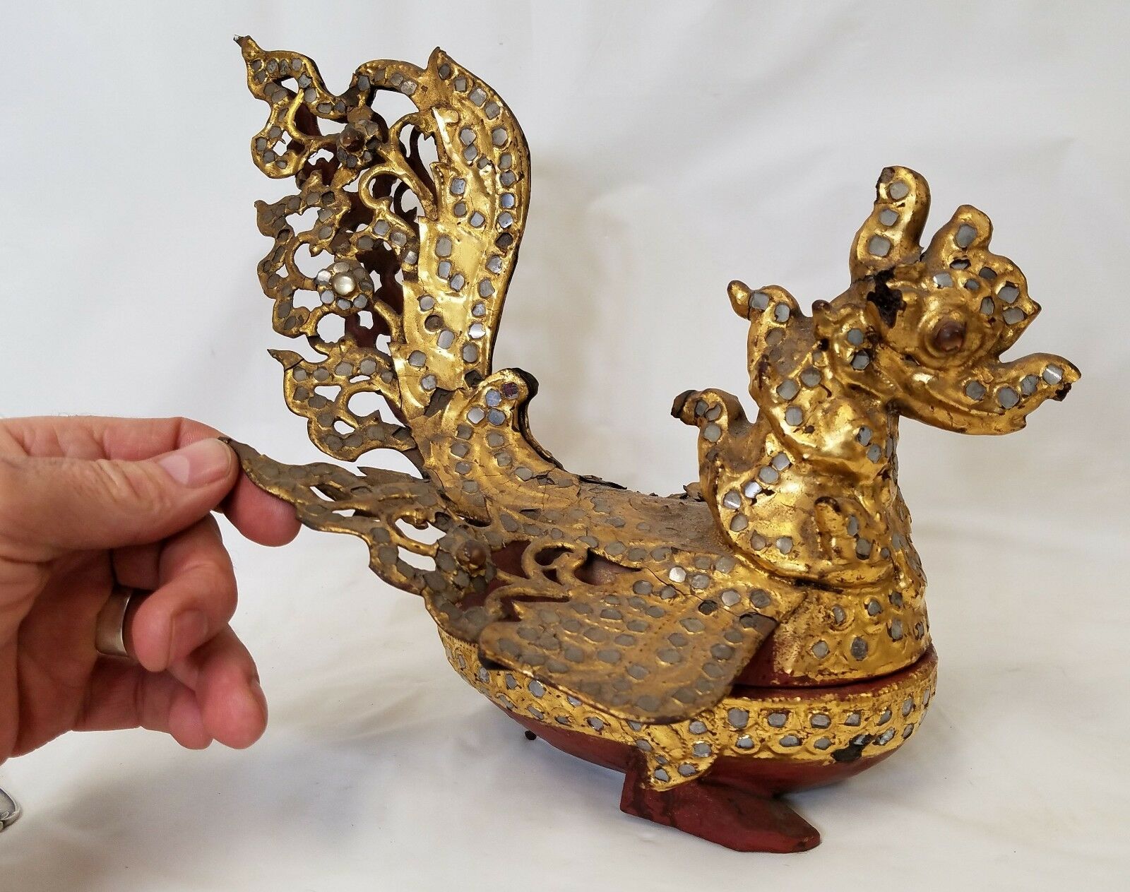 Antique Thai Or Southeast Asian Handmade Bird Box Tin & Wood