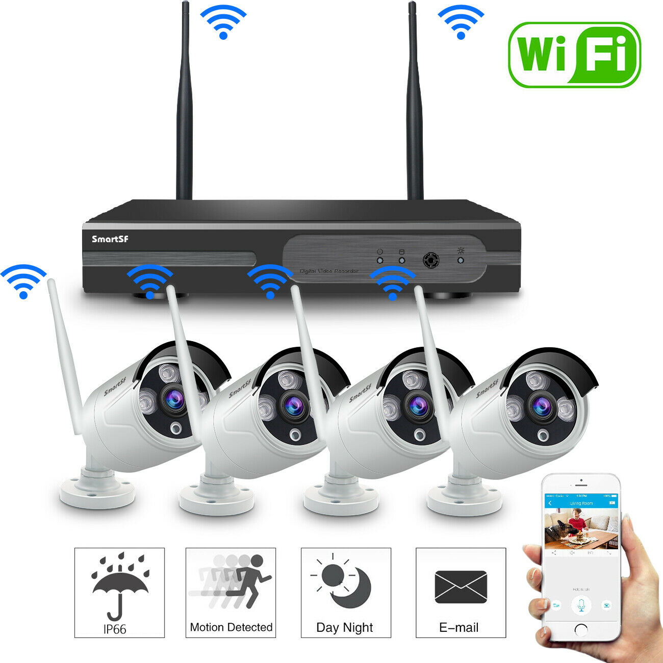 Smartsf 8ch 1080p Nvr Wireless Security Camera System Indoor Outdoor Wifi Cctv
