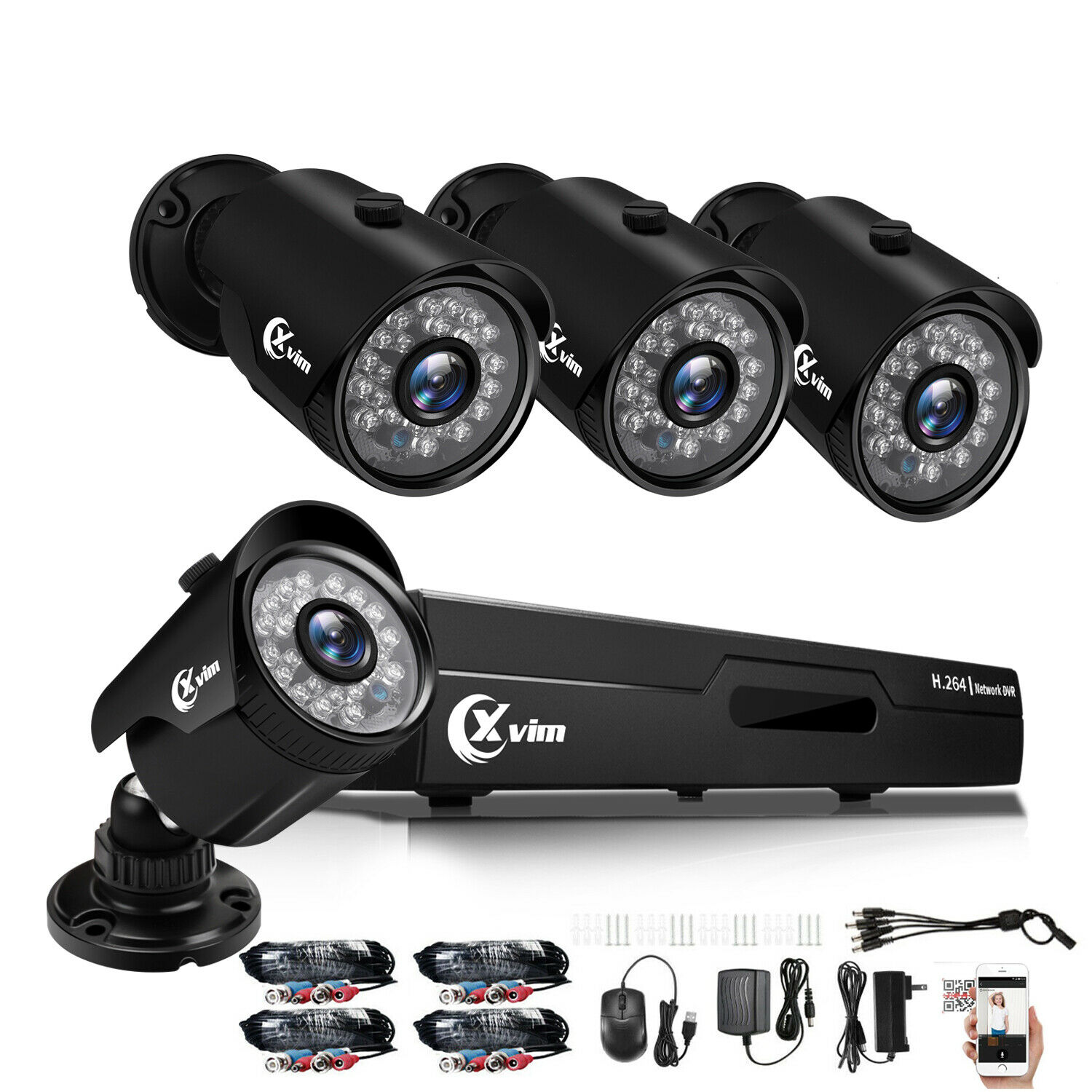 Xvim 5in1 4ch 1080p Dvr 1920tvl Ir Night Vision Home Security Camera System