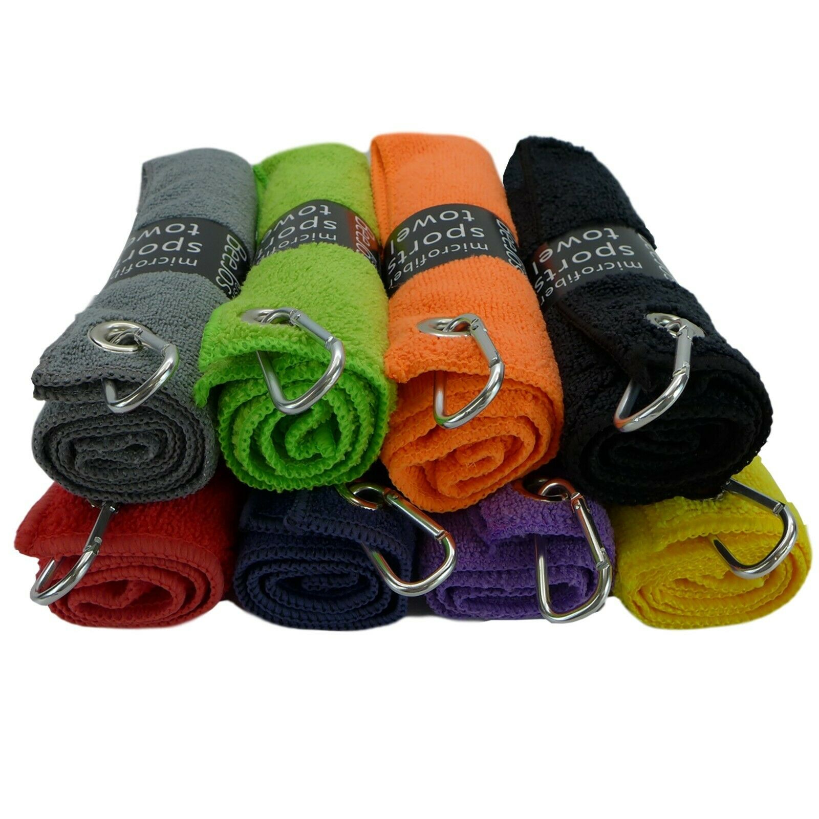 3 Pack Of Premium Colored Microfiber Golf Towels 16" X 16"  With Carabiner Clip